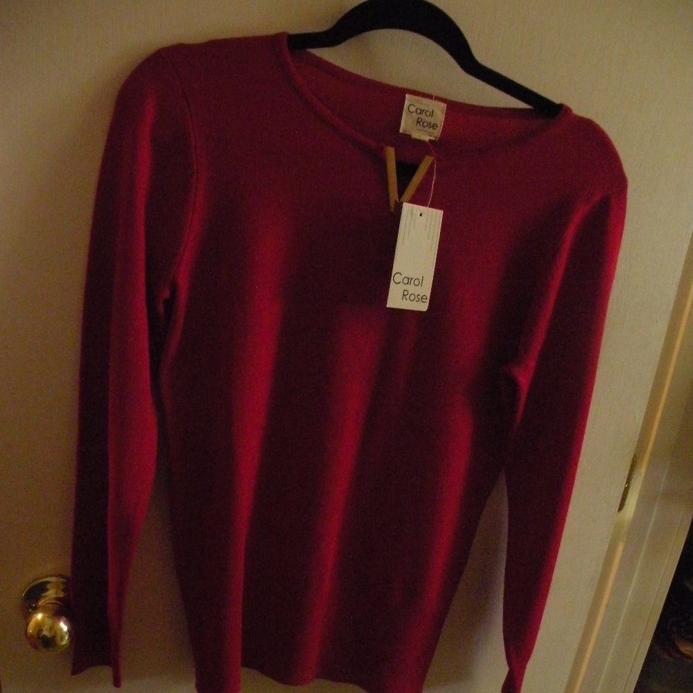 CAROL ROSE RED SWEATER NWT EMBELLISHED GOLD METAL